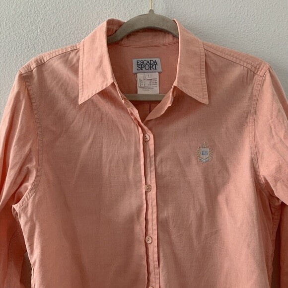 ESCADA SPORT Womens Size Small Pink Long Sleeve Button Up Cotton Shirt Blouse - Picture 2 of 5